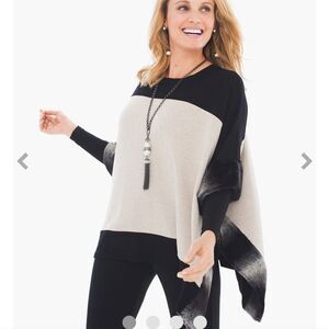 CHICO'S JASPER rectangle shaped poncho with faux fur size OS